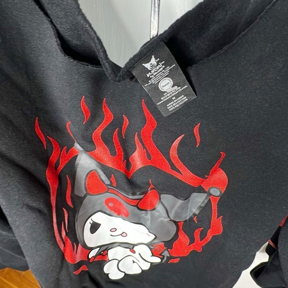 Sanrio Kuromi Heart Glitter Flame Off-Shoulder Sweatshirt Size Medium Nwot - Picture 3 of 7